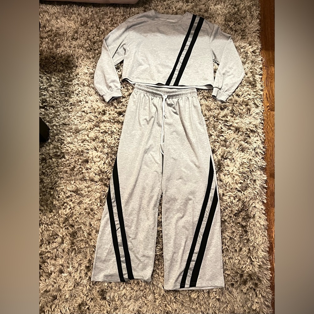 SHEIN Gray and Black Track Pants with Elastic Waistband